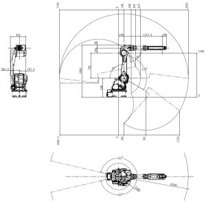 Чертеж диапазона движения роботизированной руки QJR10-2000